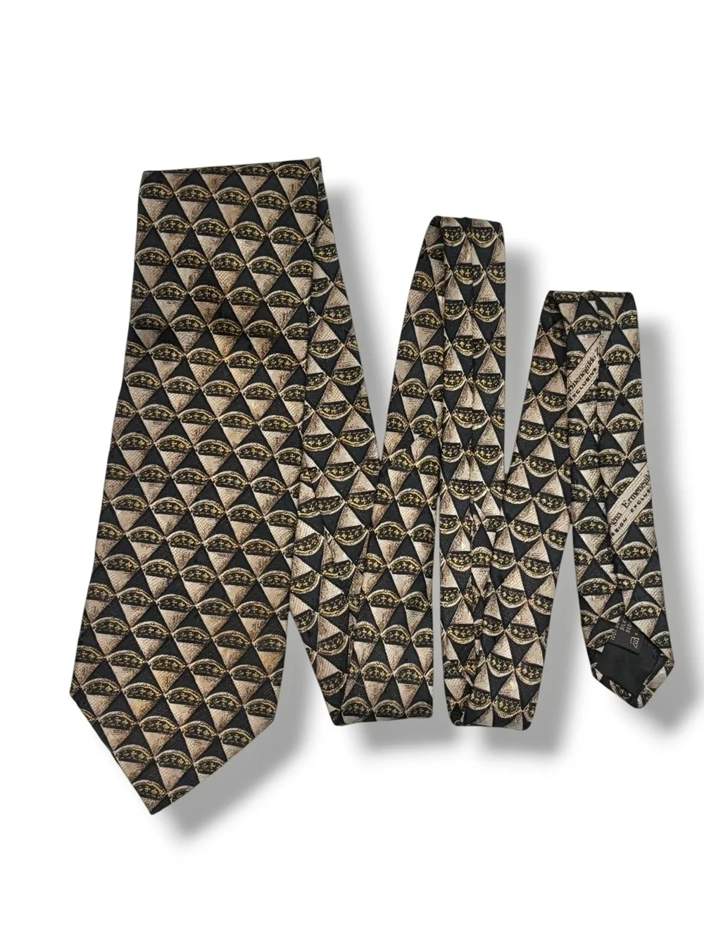 ERMENEGILDO ZENGA Tan & Black Silk Diamond & Crown Pattern Tie
